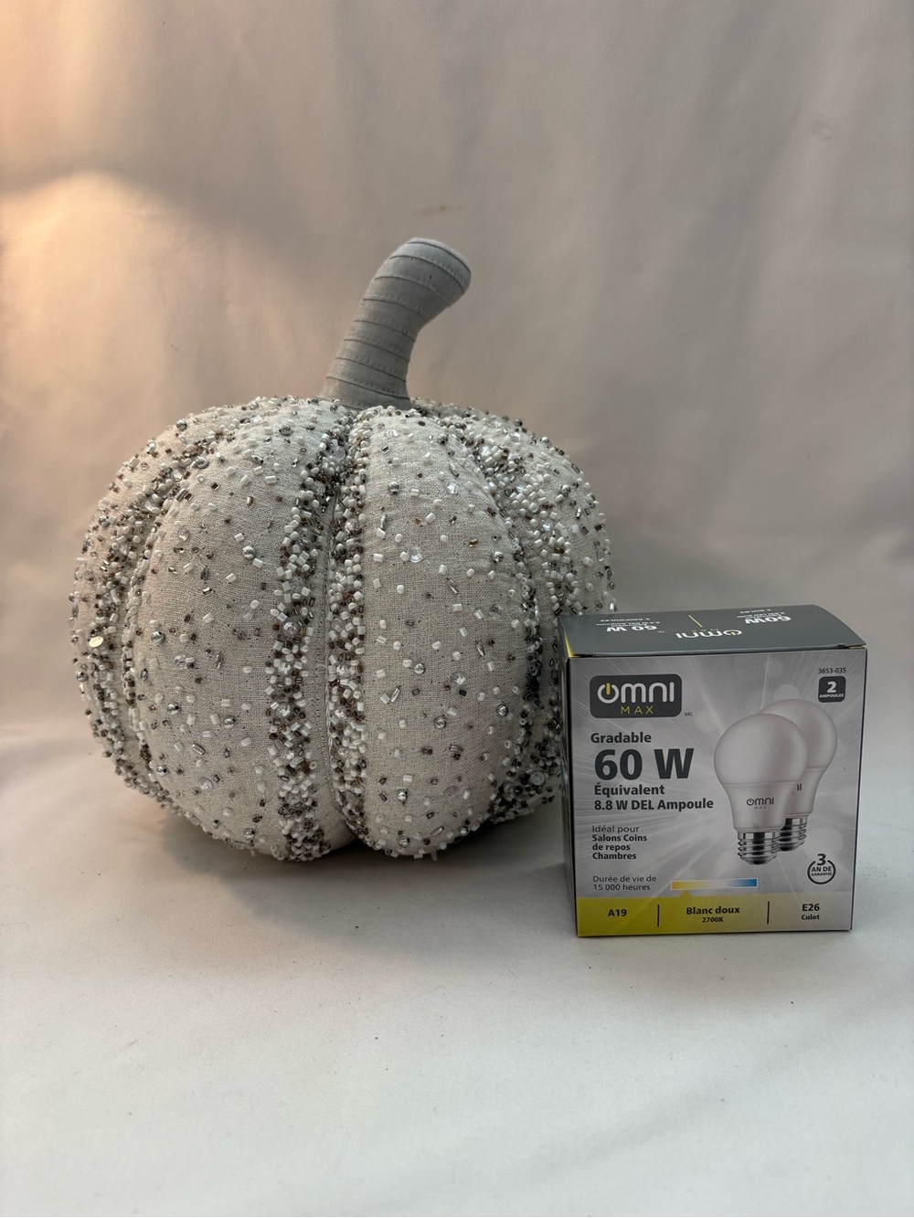 Large gray and white beaded white pumpkin